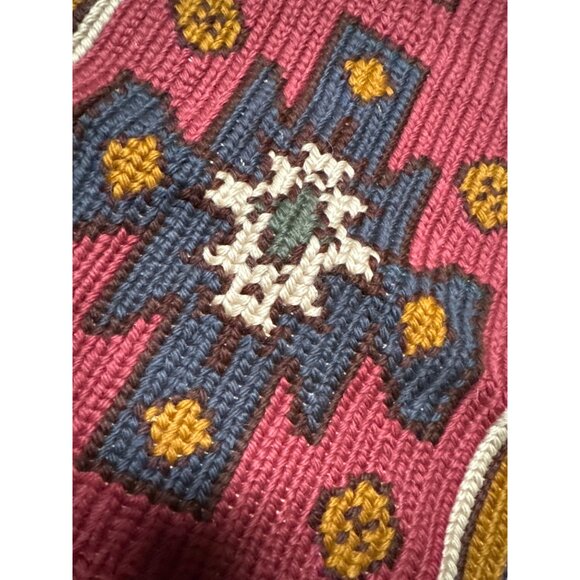 Handwoven Bohemian Runner Rug With Geometric Patterns & Tassels Red Gold Gray - Picture 4 of 6